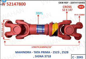 [W 52147800] INTER AXLE SHAFT SERIES 590-38 SPLIES LENGTH 610.MM X 6 " SERR SPECIAL ( HEAVY ) ( DUTY ) RUFF & TUFF DESIGN